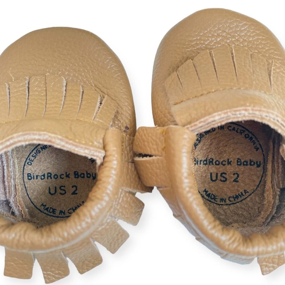 BIRD ROCK BABY Brown Leather Moccasins Infant Size 2 US w. Bag Unisex Shoes NEW - Picture 4 of 9